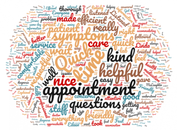 Colorful Word Cloud of Positive Comments made by survey participants