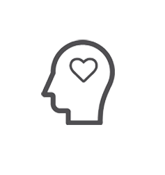outline of human head profile with a heart in center